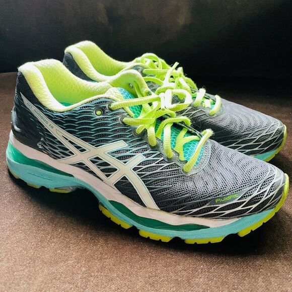 Excellent ASICS GEL NIMBUS 18 Grey Turquoise Lime Womens 7.5 US Medium 39 EUR - Picture 2 of 13